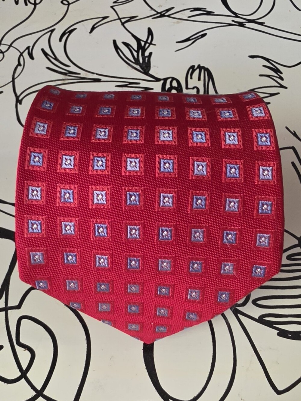 Express Mens Silk Tie Red Blue Woven Geometric Medallion Suit Necktie USA Made